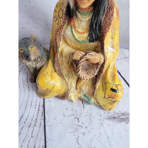 Vintage Native American Woman With Wolf Home Decor, Native American Art, 6” - Picture 5 of 9
